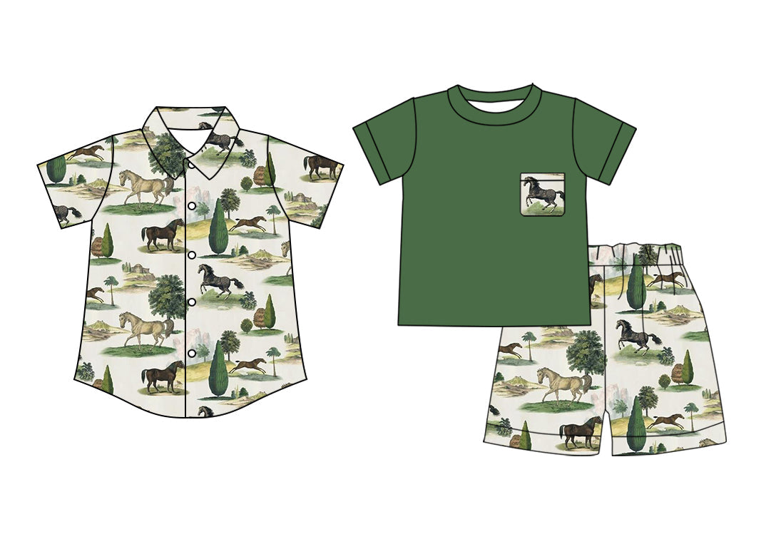 Baby Boy Short Sleeves Western Horse Sibling Shirt Set ( Moq 5 Each Style ) 2.15