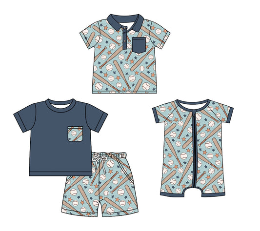 Baby Boy Baseball Short Sleeves Sibling Romper Set ( Moq 5 Each Design ) 12.7