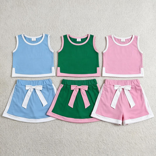 Sibling Baby Girls Kids Sleeveless Cotton Tops Pockets Skirts Shorts Sets Summer Clothes RTS