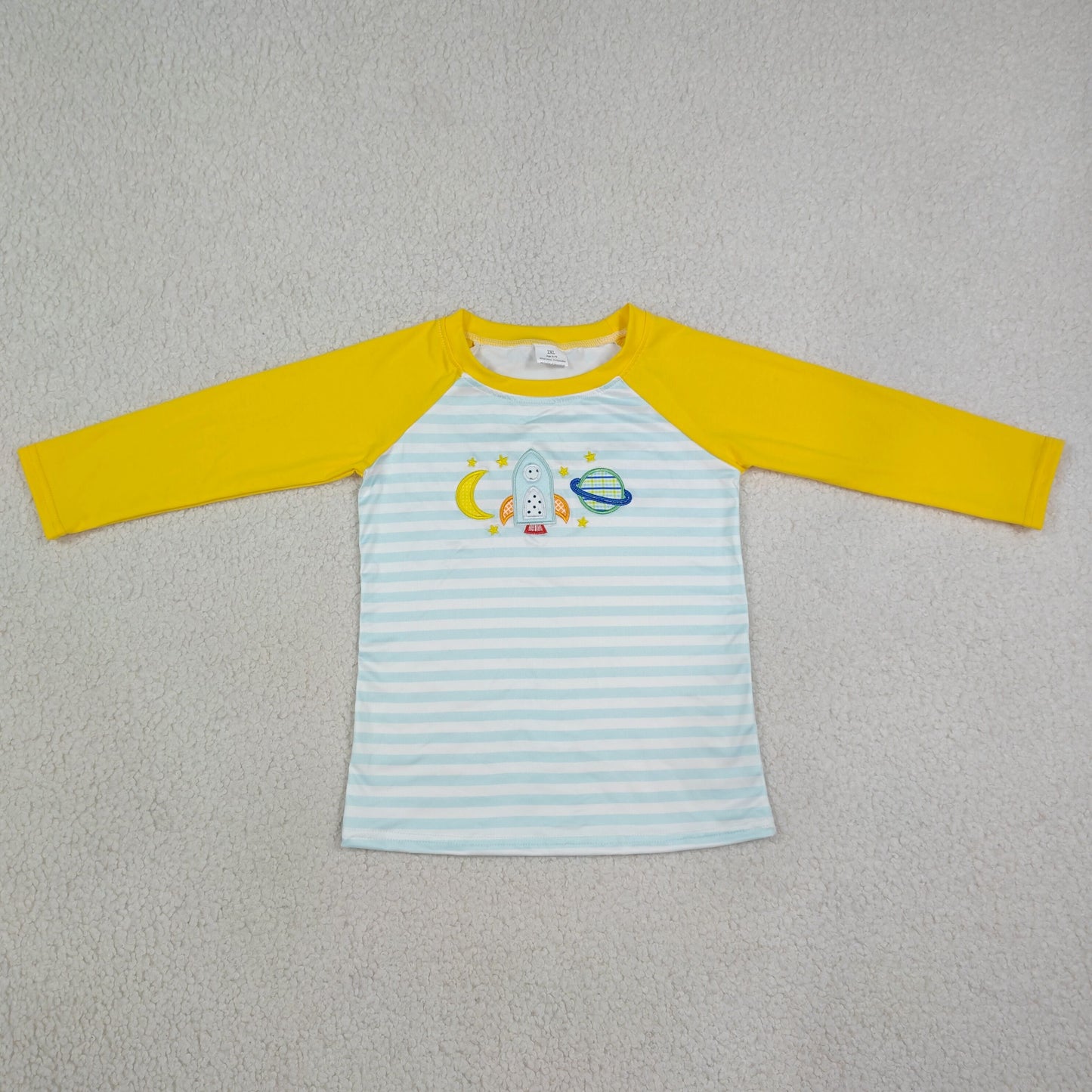 Baby Boys Kids Yellow Long Sleeves Embroidery Stripes Pullover Shirt Clothes RTS