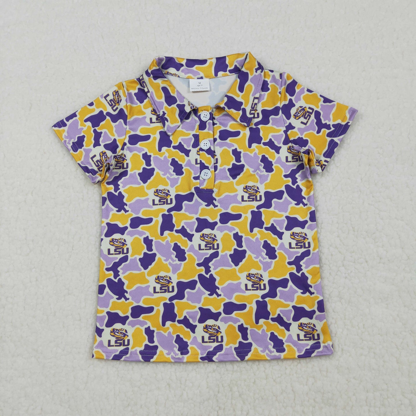 Baby Boy Kids Short Sleeves Purple Orange Camo Team Shirt Buttons Tee RTS