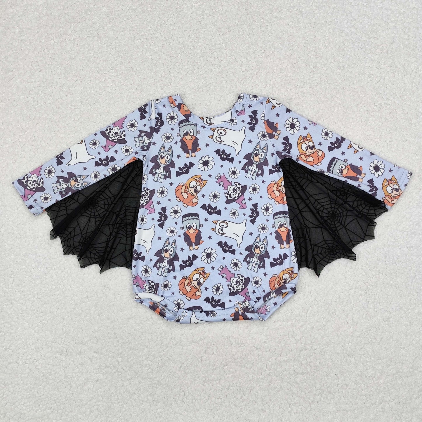 Baby Girl Long Sleeves Halloween Dogs Bats Romper