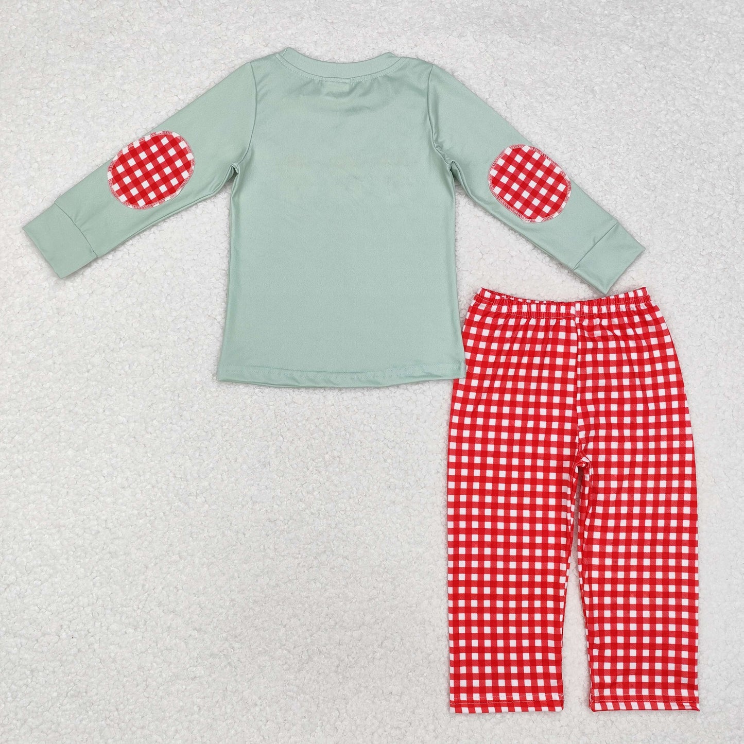 Baby Boy Christmas Santa Green Shirt Red Plaid Pants Set