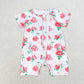 RTS Baby Girl Pink Flower Zipper Short Sleeves Romper