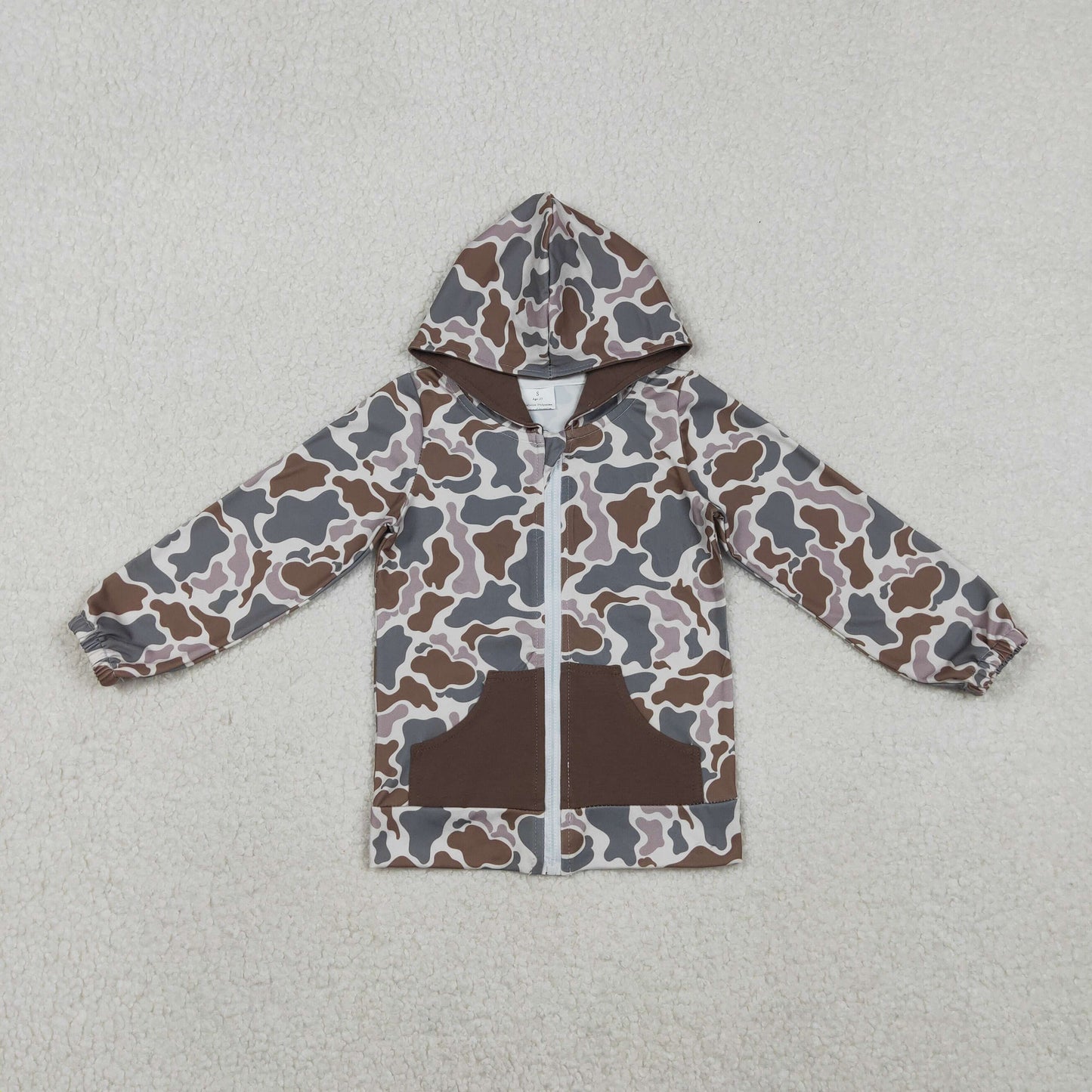 Boys Kids Long Sleeves Camo Hoodie Zipper Pockets Cardigan Tops RTS