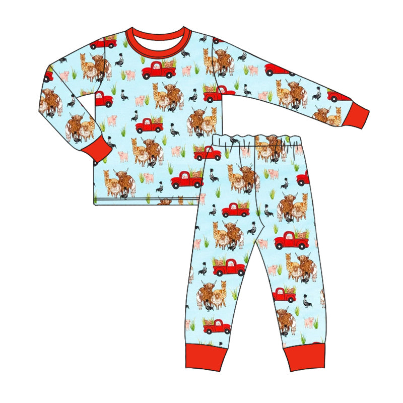 Baby Boy Long Sleeves Shirt Pants Pajamas Farm Animals Trucks Set