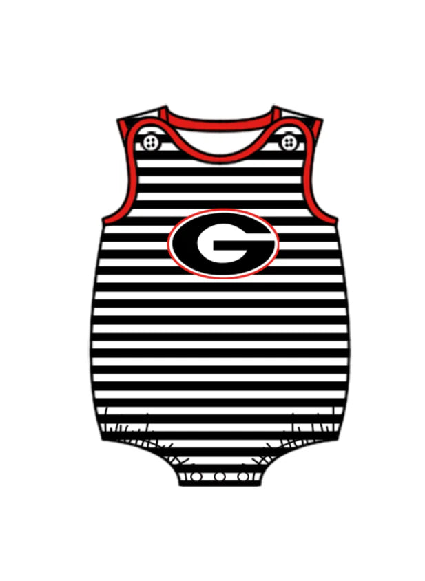 ( Moq 5 ) Baby Boys Infant Sleeveless G Black Stripes Team Bubble Romper