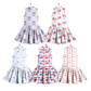 ( Moq 5 Each Style ) Sibling Baby Girls Kids Flags Bows Flower 4th of July Knee Length Dresses Clothes