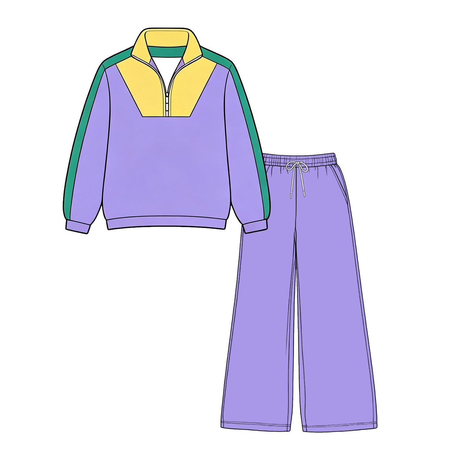 ( Moq 5 ) Preorder Adult Women Zipper Shirt Pockets Pants Yoga Active Purple Set Mardi Gras Clothes