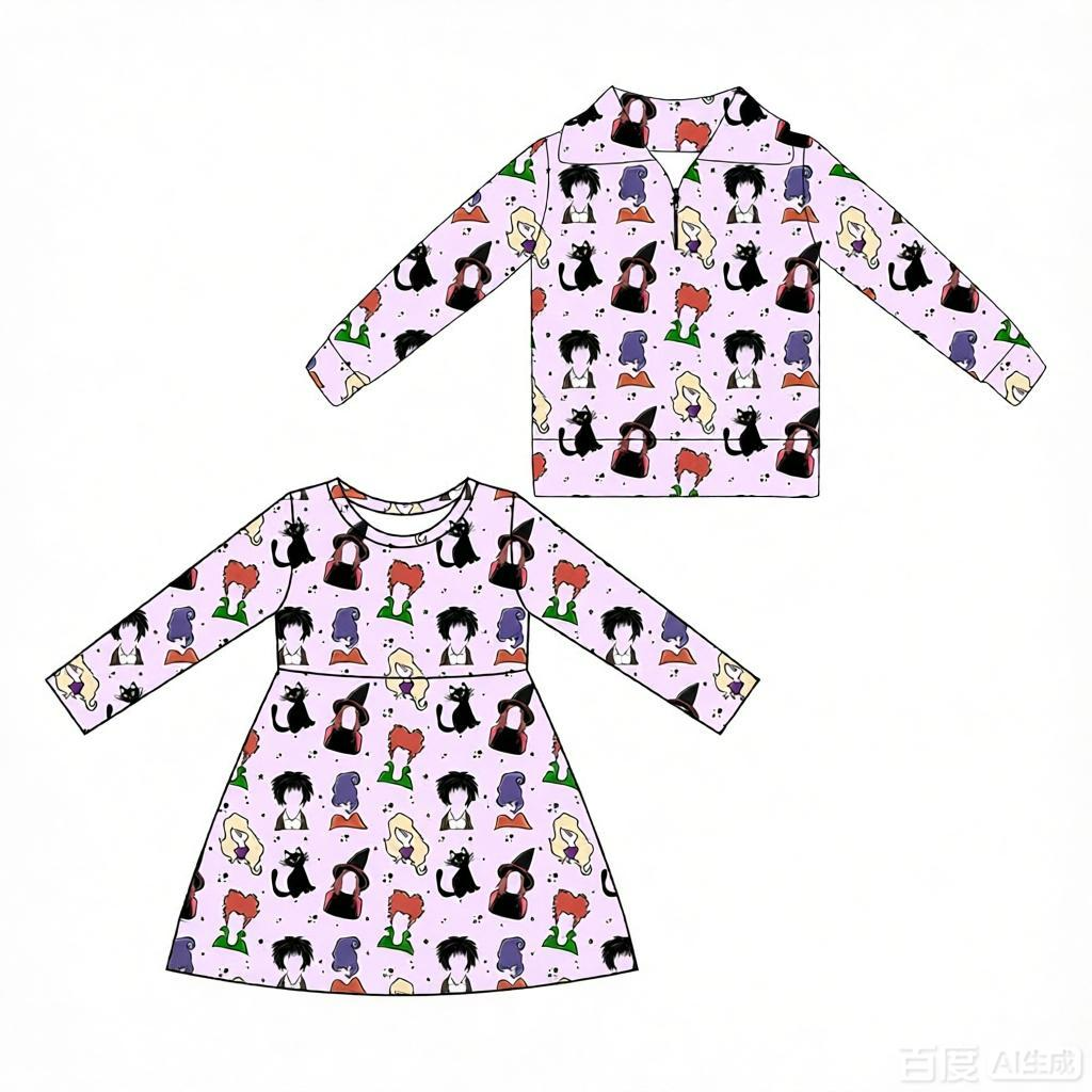 ( Moq 5 Each Style ) Baby Girls Kids Long Sleeves Halloween Sibling Pink Shirt Dress Clothes