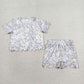 Baby Girls Kids Short Sleeves Flower Shirt Shorts Summer Blue Set RTS