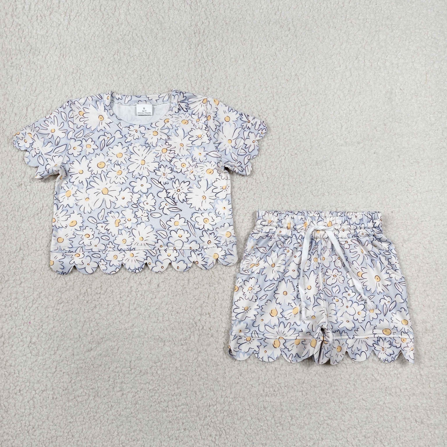 Baby Girls Kids Short Sleeves Flower Shirt Shorts Summer Blue Set RTS