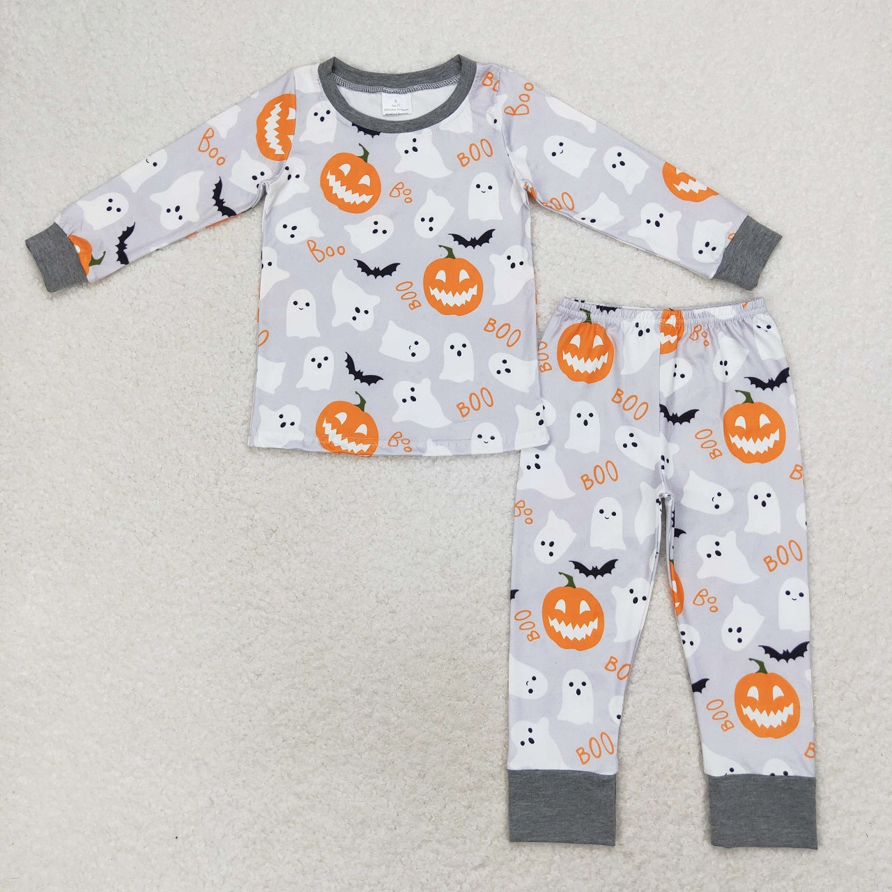 Baby Boy Ghost Pumpkin Shirt Pants Pajamas Grey Halloween Set