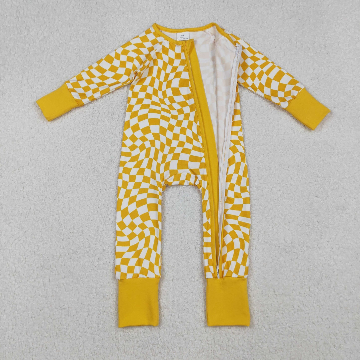 Baby Boys Infant Long Sleeves Yellow Checkered Zipper Romper RTS