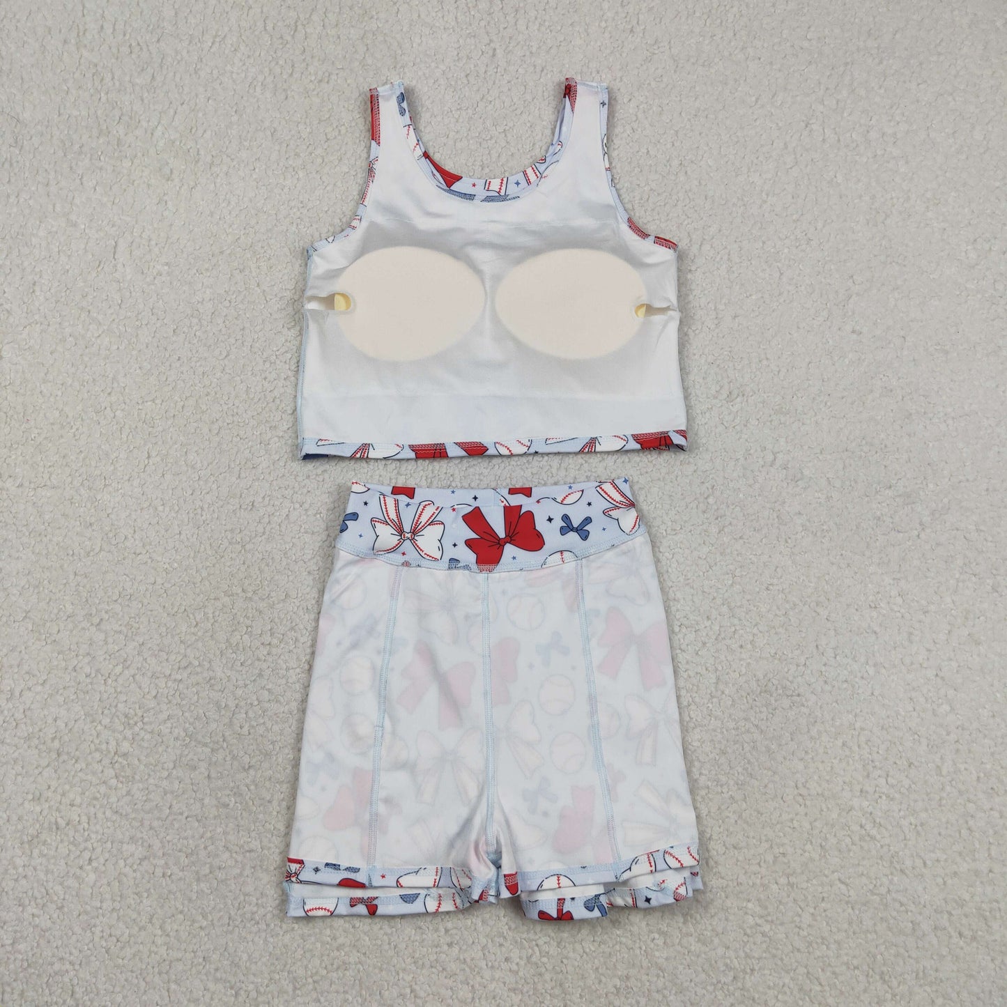 Baby Girls Kids Bows Baseball Shirt Skirt Shorts Yoga Active 4th of July Blue Set Clothes RTS