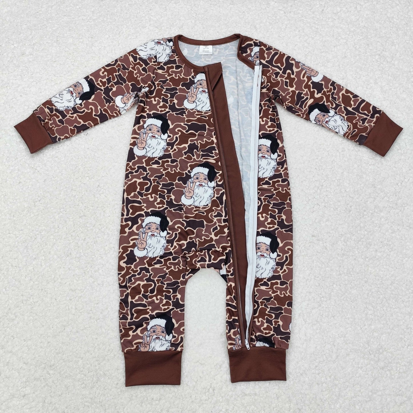 Baby Boy Infant Long Sleeves Christmas Camo Santa Zipper Romper