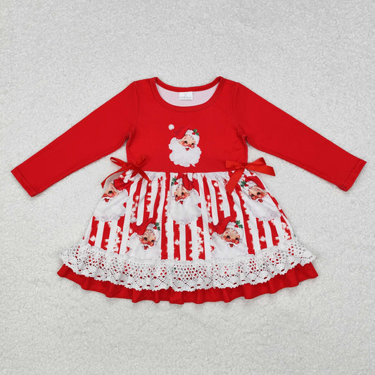 Baby Girl Long Sleeves Christmas Santa Red Knee Length Ruffle Dress