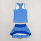 Baby Girls Kids Sleeveless Blue Plaid Tops Shorts Skirt Yoga Active Clothes Set RTS