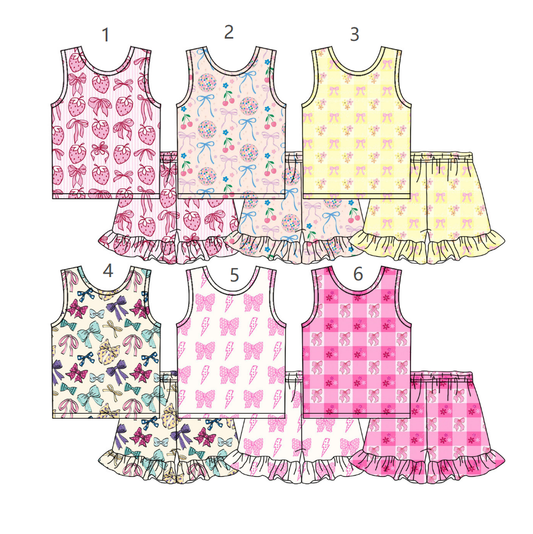 ( Moq 5 Each Style ) Sibling Baby Girls Kids Bows Flower Shirt Shorts Sets Summer Clothes