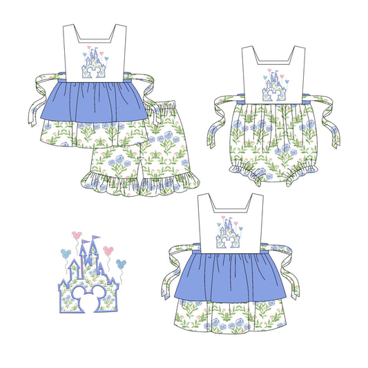 Baby Girl Floral Castle Hearts Blue Sibling Romper Dress Set ( Moq 5 Each Style ) 1.21