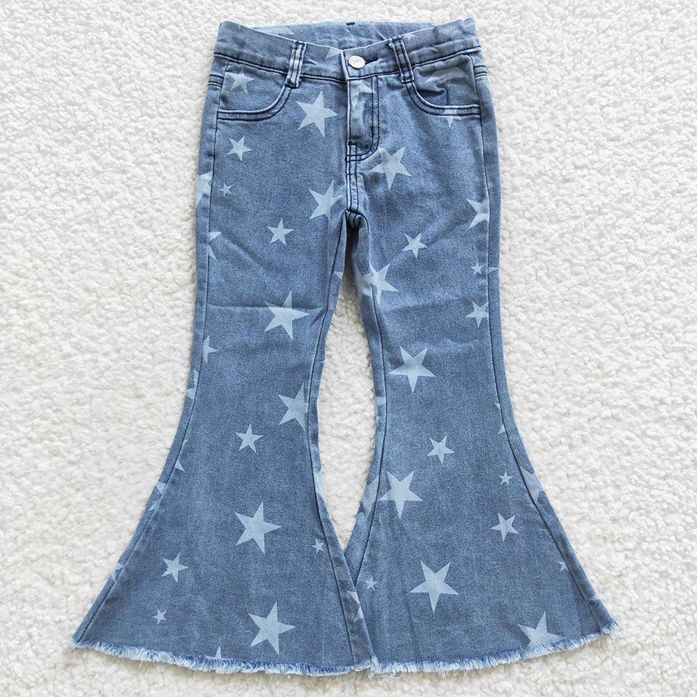 P0108 Baby Girl Stars Blue Denim Pants Western Jeans