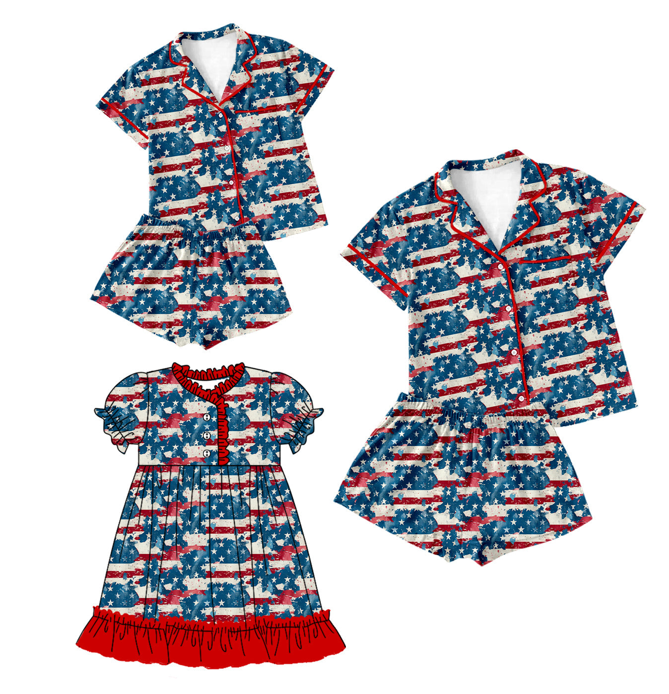 Baby Girl Adult Women July 4th Bows Stars Sibling Pajamas Dress Set ( Moq 5 Each Style ) 1.11