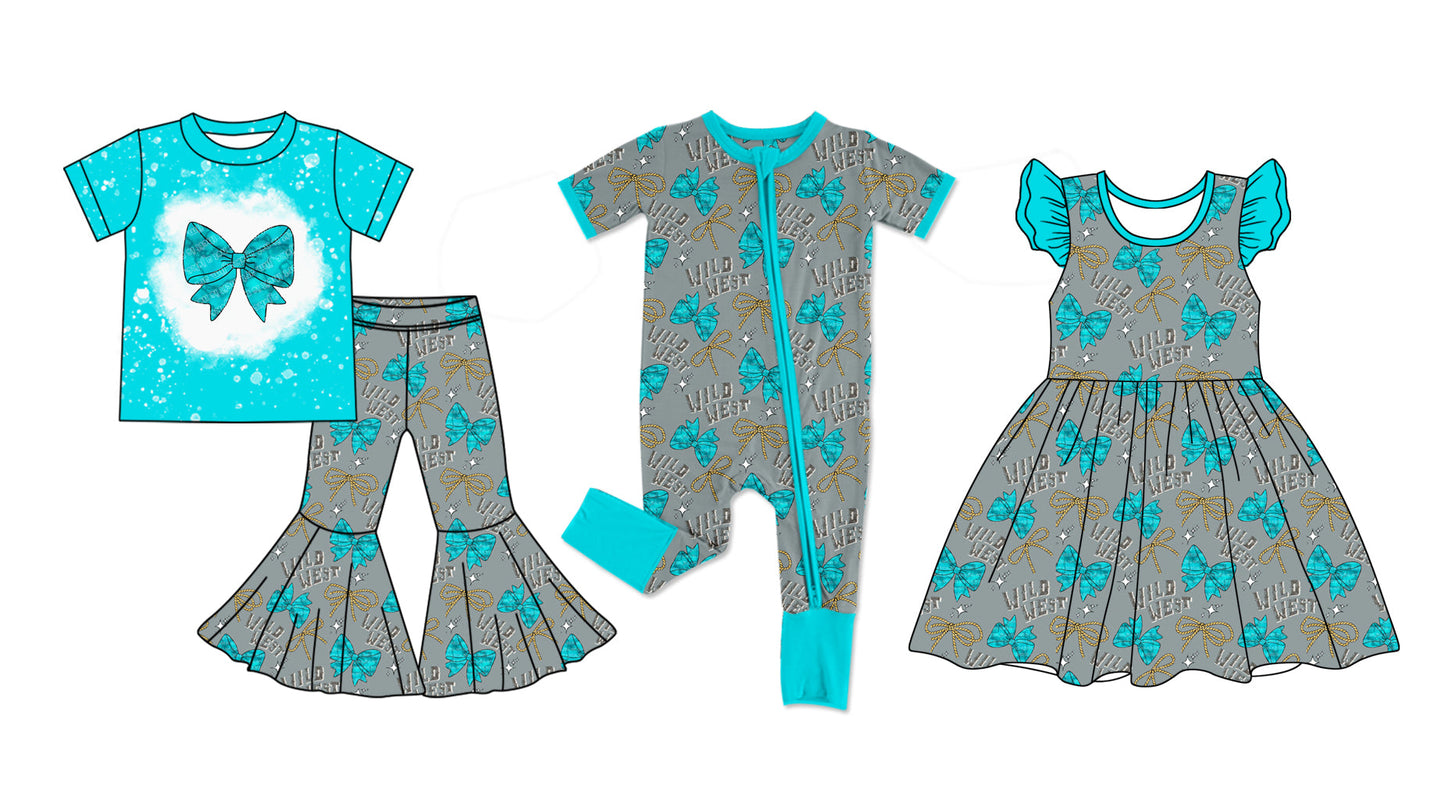 Baby Girl Short Sleeves Wild West Bows Sibling Romper Dress Set ( Moq 5 Each Style ) 12.19