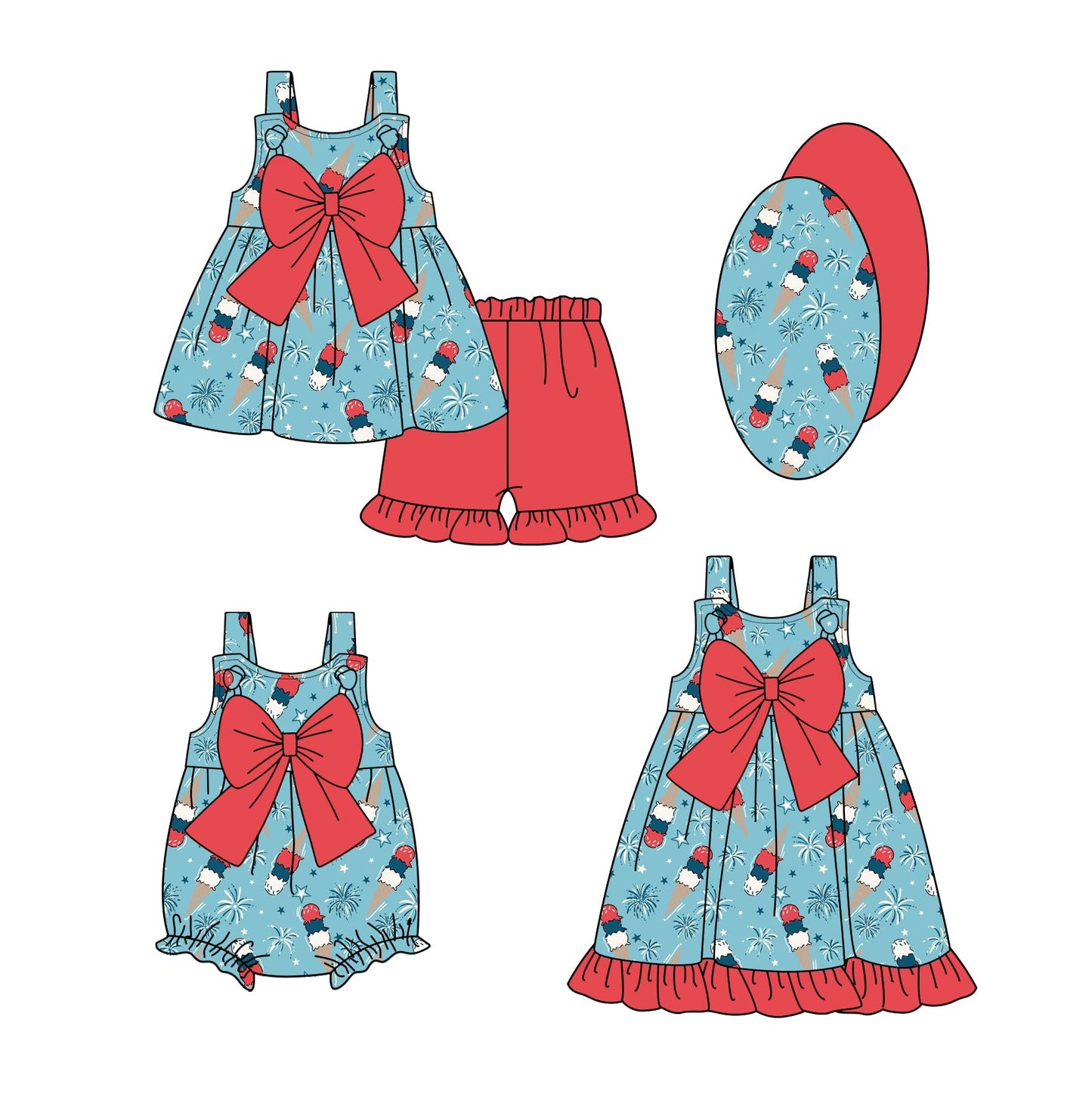 Baby Girl July 4th Popsicles Sibling Dress Romper Set ( Moq 5 Each Style ) 1.4