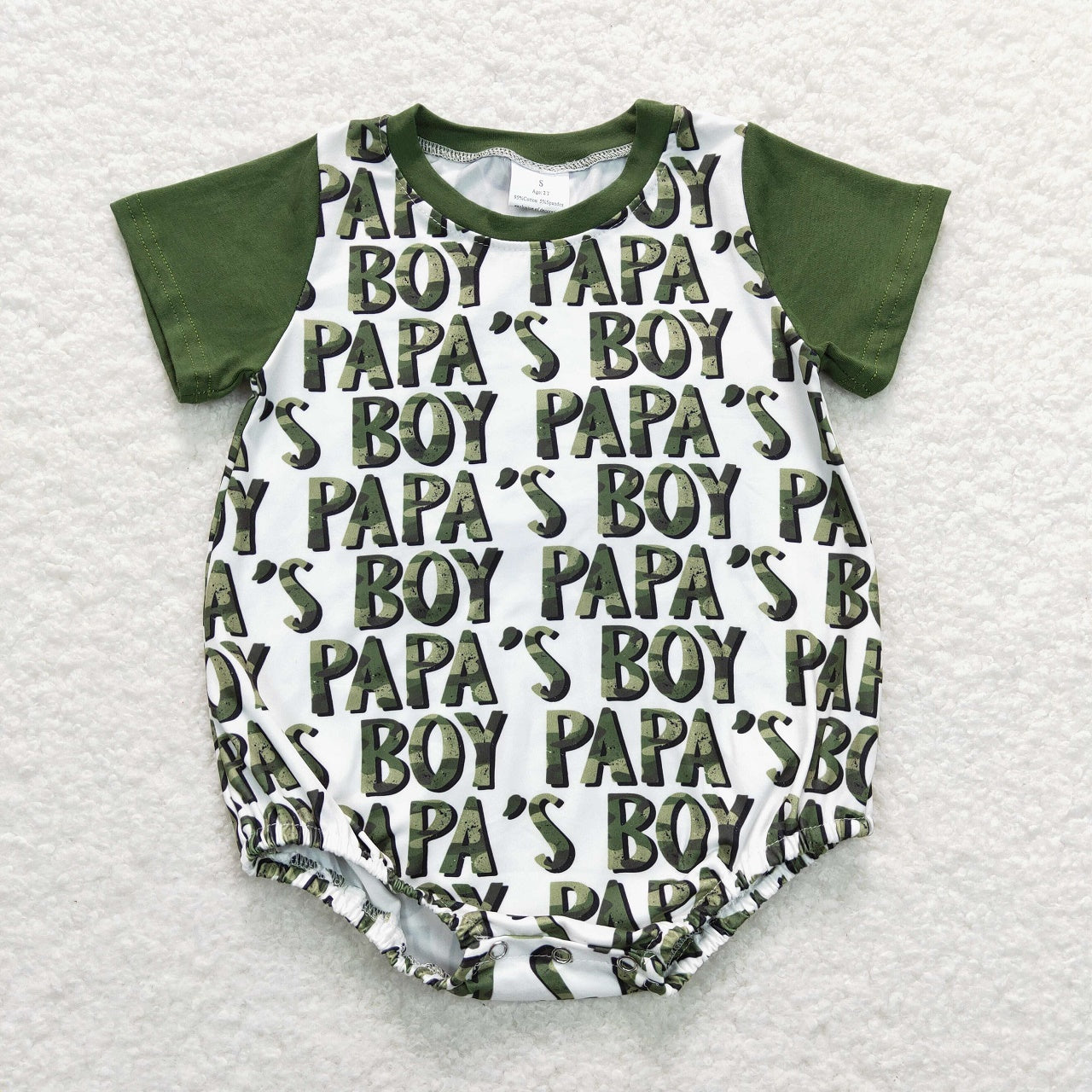 SR0876 Baby Kids Green Short Sleeves Papa's Boy One Piece Romper