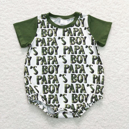 SR0876 Baby Kids Green Short Sleeves Papa's Boy One Piece Romper