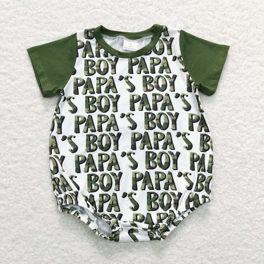 SR0876 Baby Kids Green Short Sleeves Papa's Boy One Piece Romper