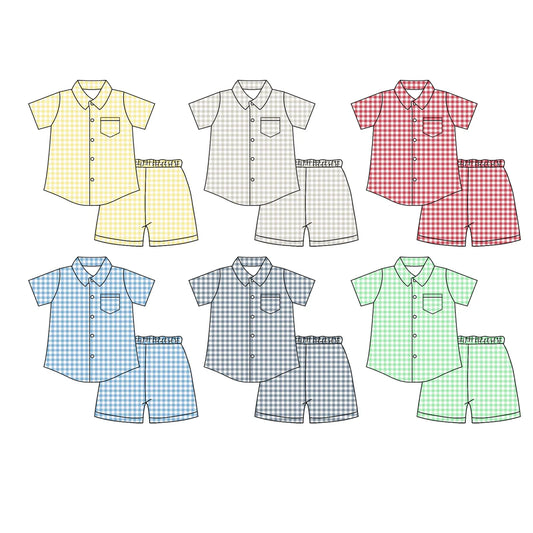 ( Moq 5 Each Style ) Sibling Baby Boys Short Sleeves Buttons Pocket Plaid Shirts Shorts Sets