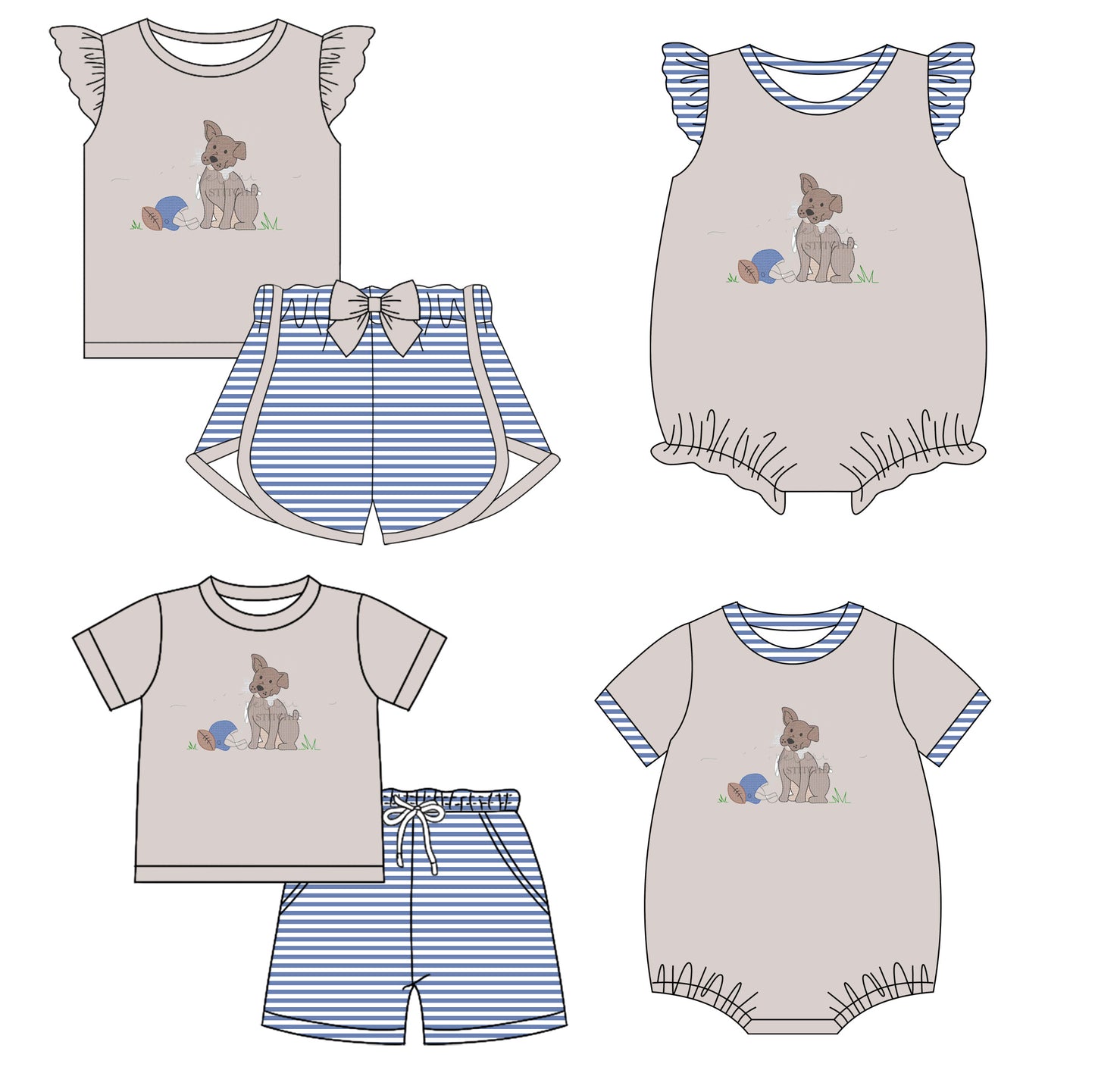 Baby Boy Girl Short Sleeves Dogs Football Sibling Romper Clothes Set ( Moq 5 Each style ) 11.27