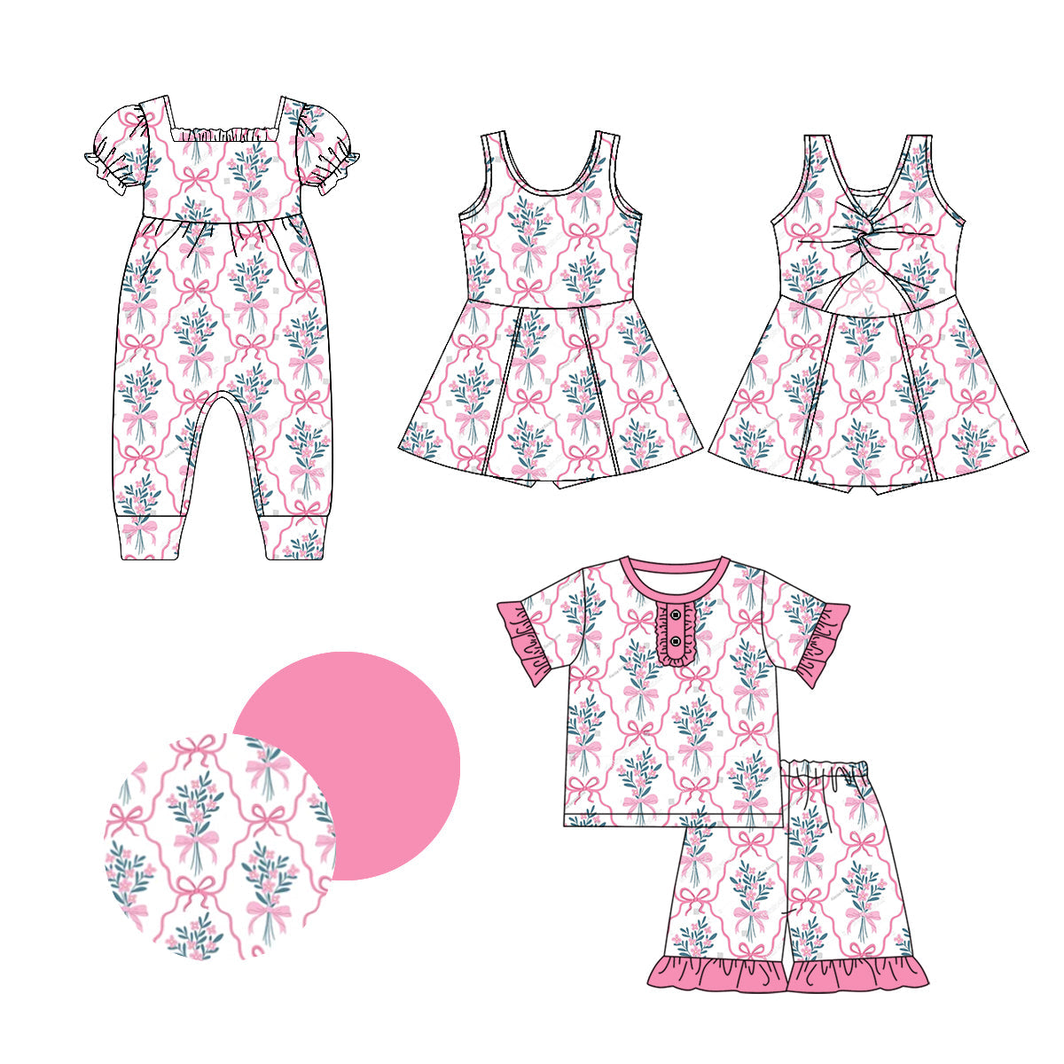 Baby Girl Flower Pink Bows Sibling Romper Dress Set ( Moq 5 Each Style ) 1.3