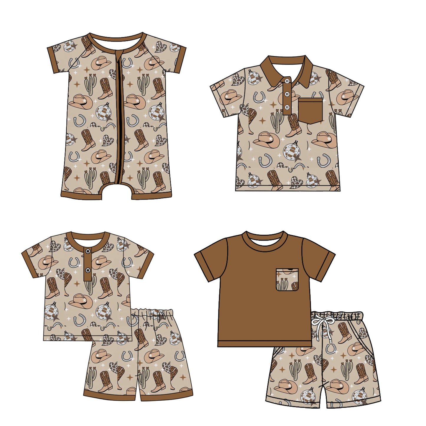 Baby Boy Western Boots Cactus Sibling Romper Shirt Set ( Moq 5 Each Style ) 2.24