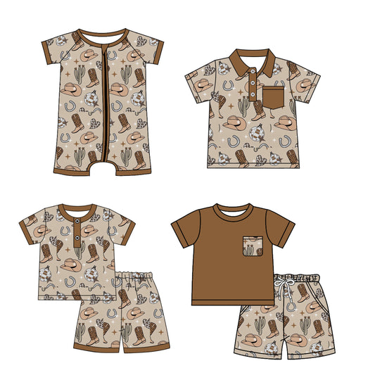 Baby Boy Western Boots Cactus Sibling Romper Shirt Set ( Moq 5 Each Style ) 2.24