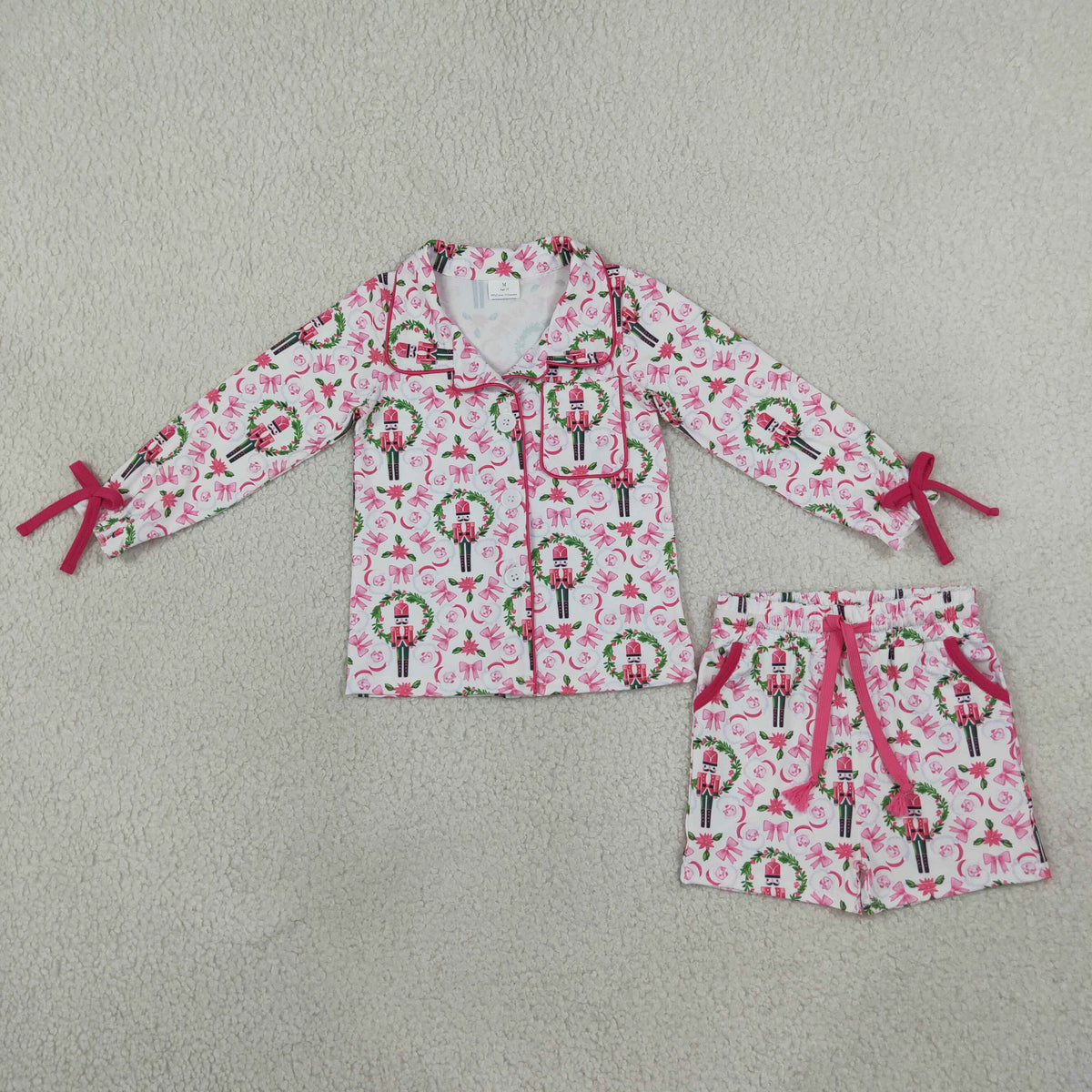 Baby Girls Kids Soldiers Bows Buttons Shirt Pockets Shorts Christmas Pajamas Set Clothes RTS