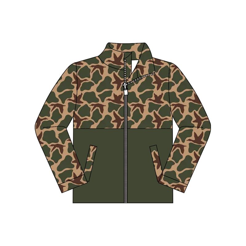( Moq 5 ) Preorder Baby Boys Kids Long Sleeves Ducks Zipper Pockets Jacket Green Camo Clothes
