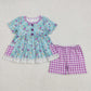 Baby Girl Short Sleeves Flower Tunic  Plaid Shorts Clothes Set RTS