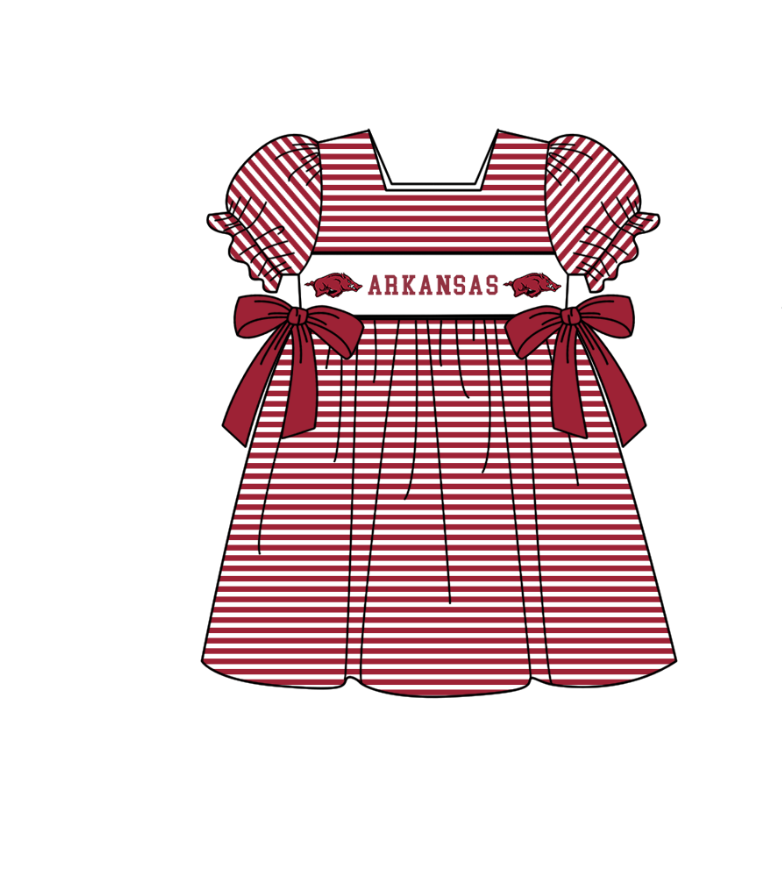 ( Moq 5 ) Baby Girls Toddler Short Sleeves Pigs Bows Stripes Knee Length Dress 1.29