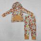 Baby Boys Kids turkey Pumpkins Hoodie Hoodie Zip Shirt Pockets Pants Thanksgiving Set RTS
