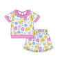 ( Moq 5 ) Preorder Baby Girls Kids Short Sleeves Bows Pencil Flower Shirt Shorts Set Back to School Clothes
