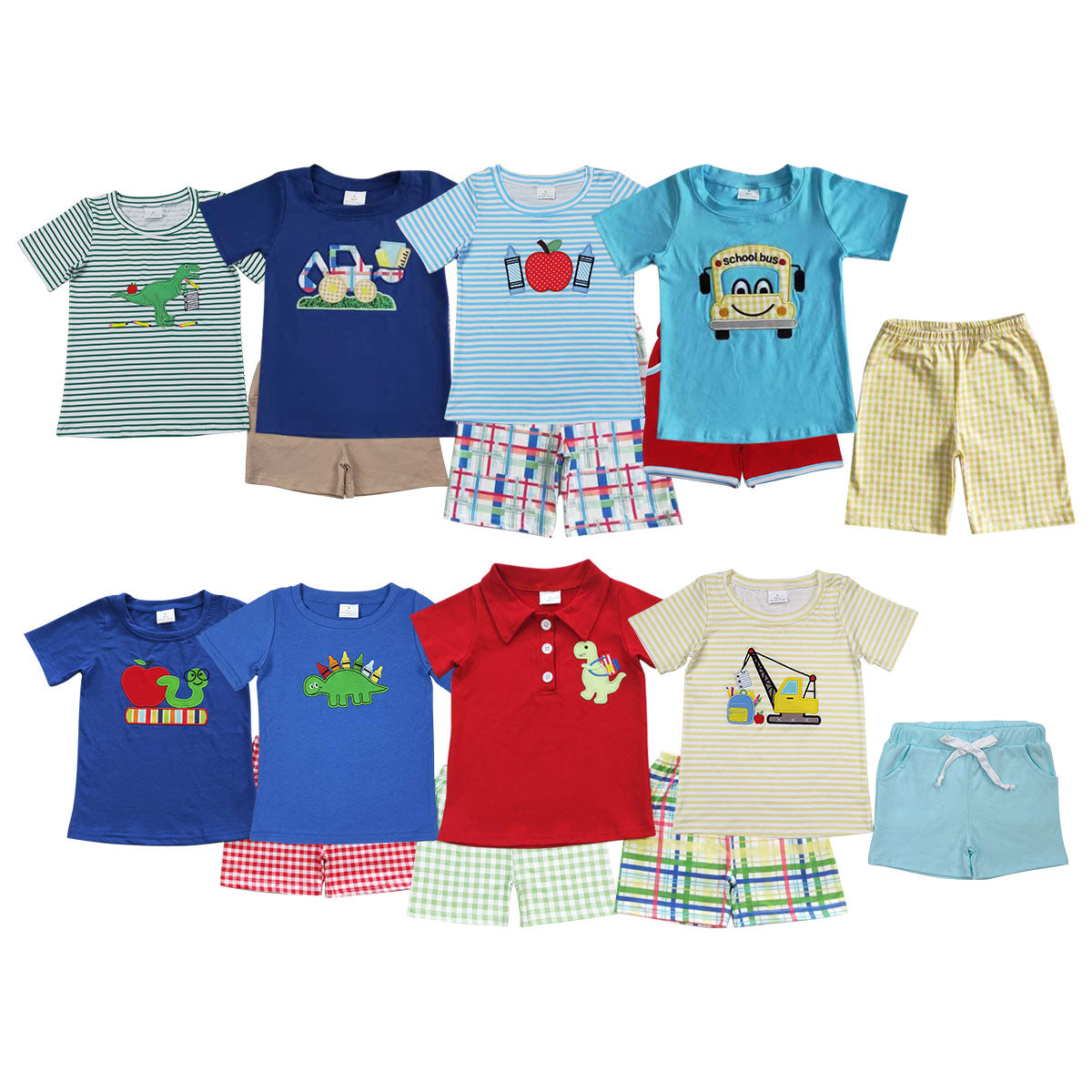 Baby Boy Short Sleeves Embroidery Sibling Back to School Outfit RTS