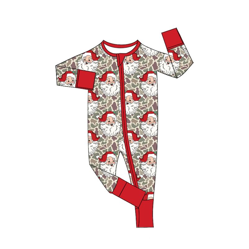 ( Moq 5 ) Preorder Baby Boys Kids Santa Camo Print Christmas Zipper Footie Sleeper Romper Clothes