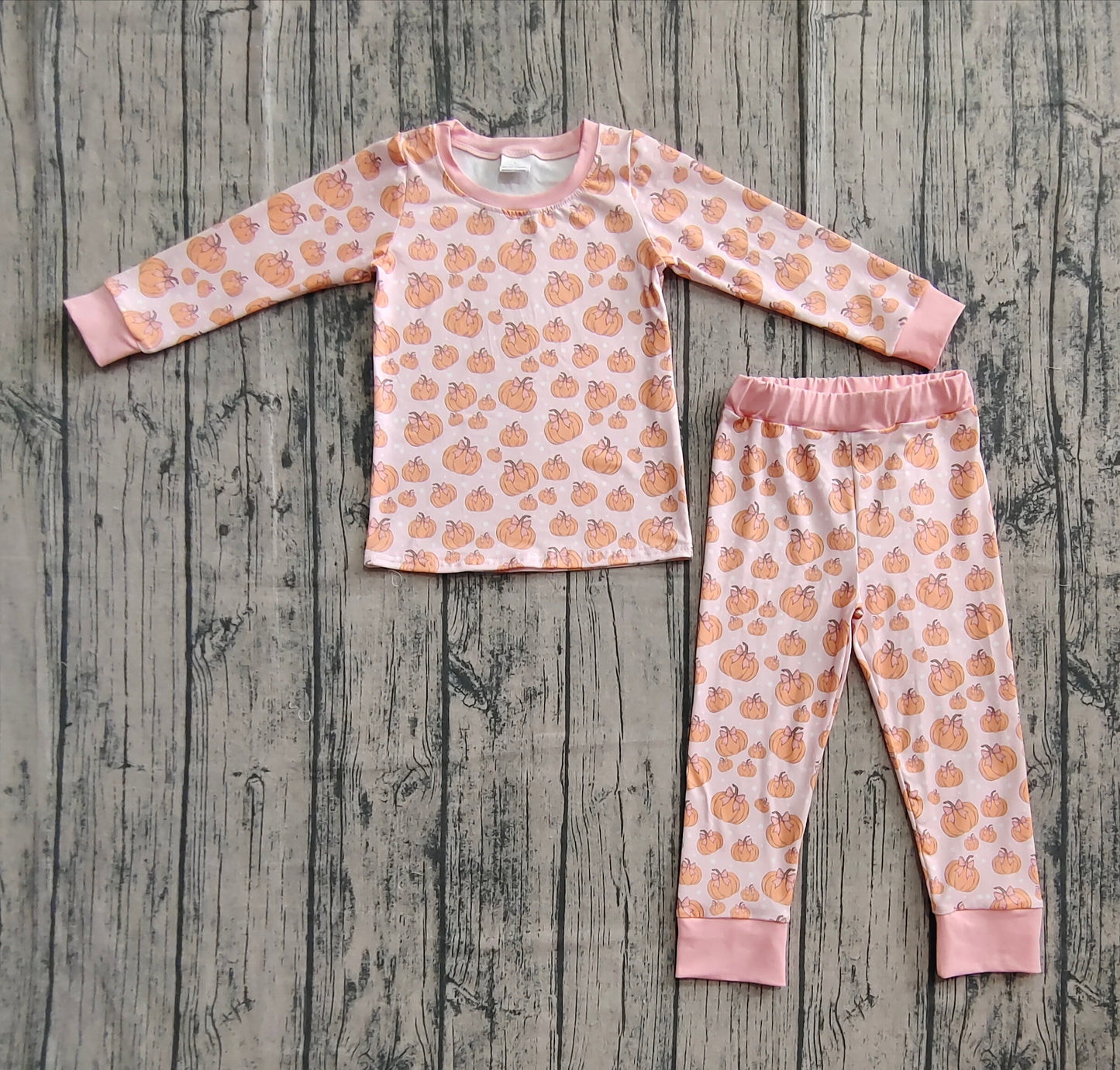 Baby Girl Long Sleeves Bows Pumpkins Shirt Pants Thanksgiving Pajamas Set RTS