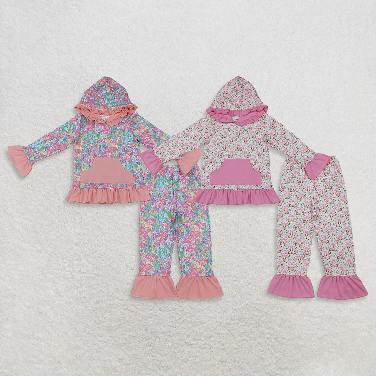 Sibling Baby Girls Kids Long Sleeves Pockets Hoodie Shirts Flower Pants Sets Clothes RTS