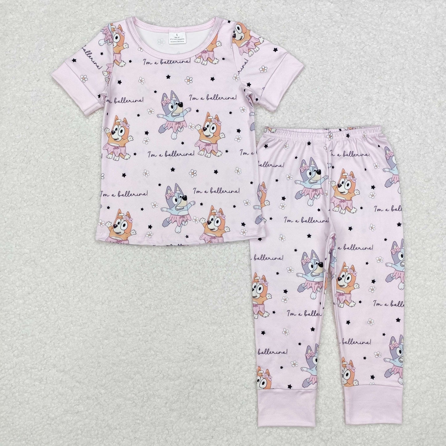 Baby Girl Short Sleeves Dogs Shirt Pants Pajamas Set