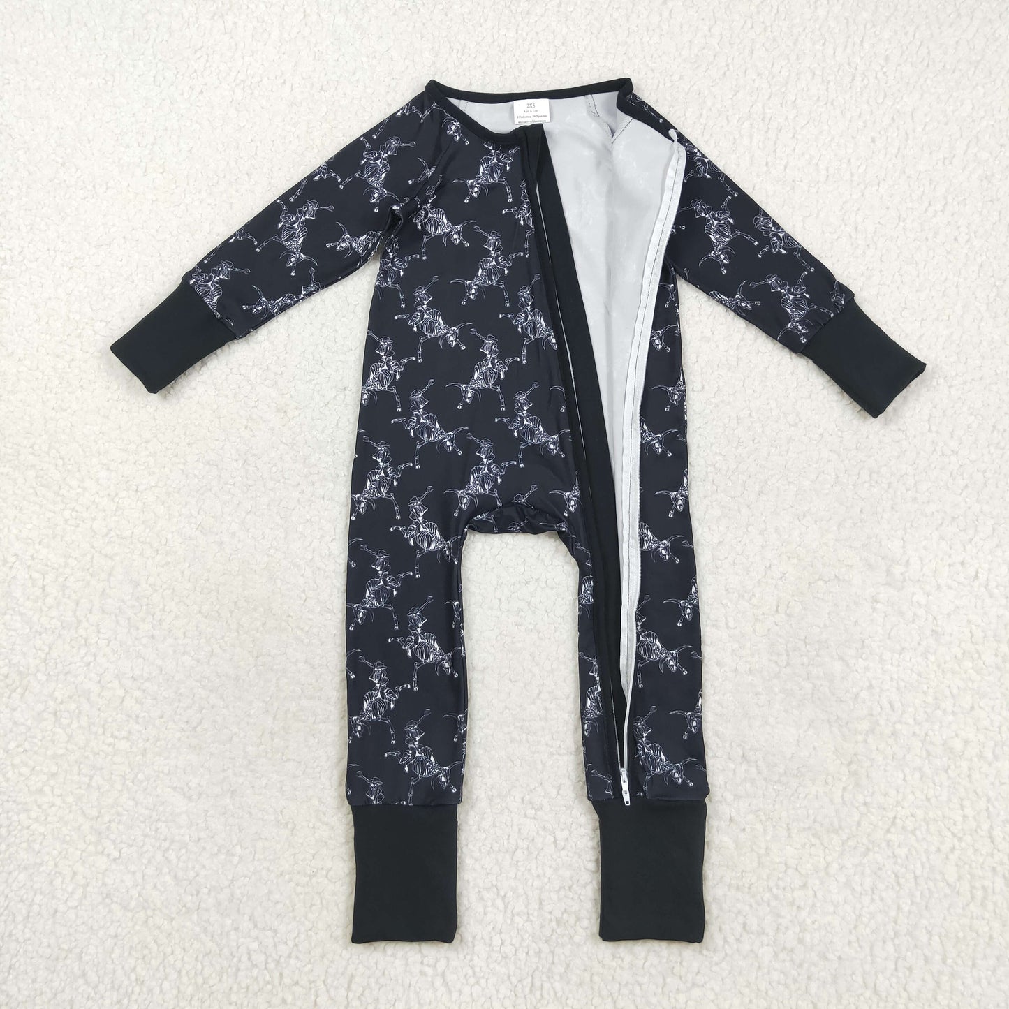 Baby Boy Long Sleeves Western Rodeo Zipper Halloween Black Romper RTS