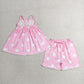 Baby Girls Kids Straps Dots Tunic Shorts Summer Pink Clothes Set RTS