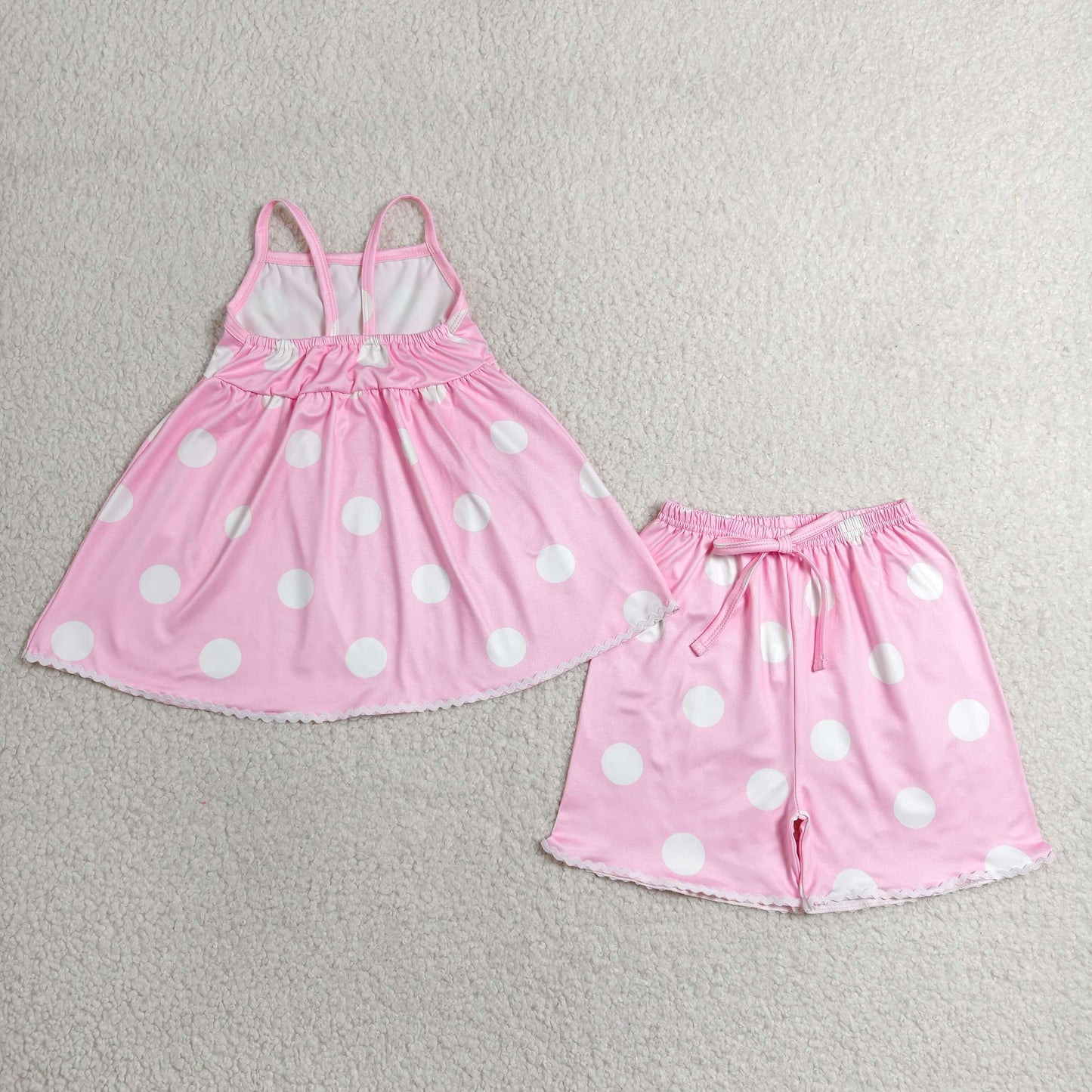 Baby Girls Kids Straps Dots Tunic Shorts Summer Pink Clothes Set RTS